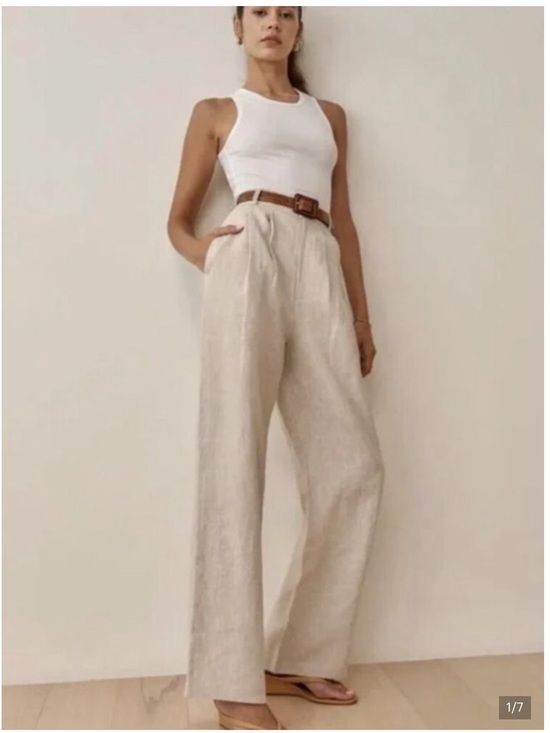 Reformation Pants - Reformation Mason Linen High Rise Wide Leg Pleated Pant Beige Women 2 Like New